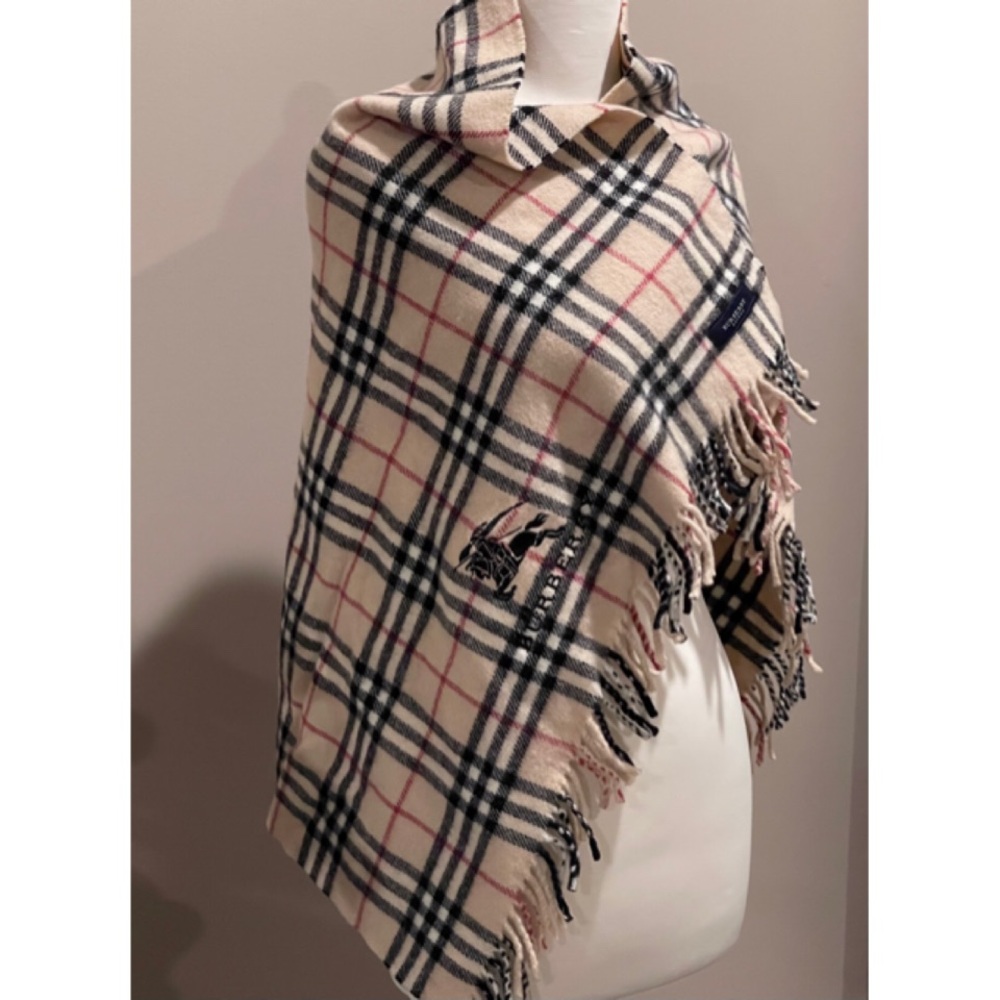 ✨Authentic BURBERRY Knight Logo Print Nova Plaid Check Wool Scarf Shawl Wrap - Picture 4 of 10
